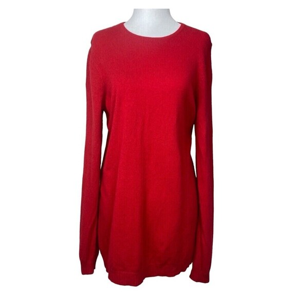 L.L Bean 100% Cashmere Sweater Womens Large Red Crewneck Long Sleeve Lightweight - Picture 1 of 9